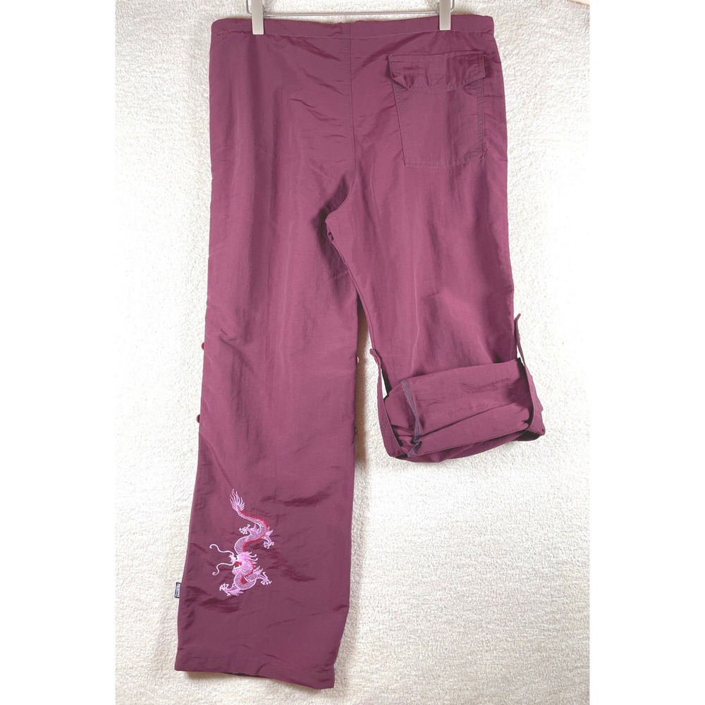 Wide Leg Women’s Pants with Dragon Embroidery - Plum